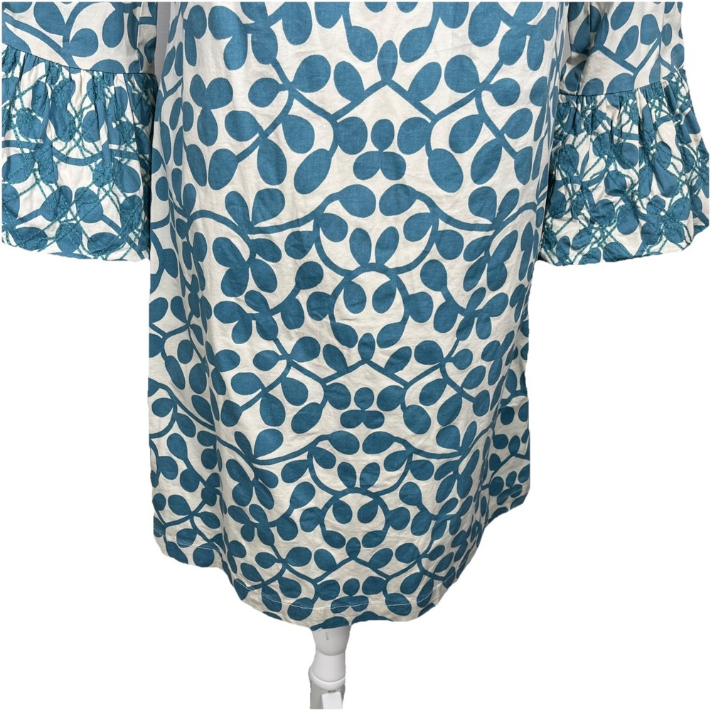 Almatrichi Vintage Teal Ivory Bell Sleeve Dress Women's‎ Size 44/12 - Picture 3 of 8